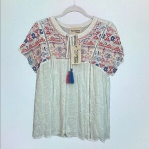 Women's White and Multicolor Embroidered Top